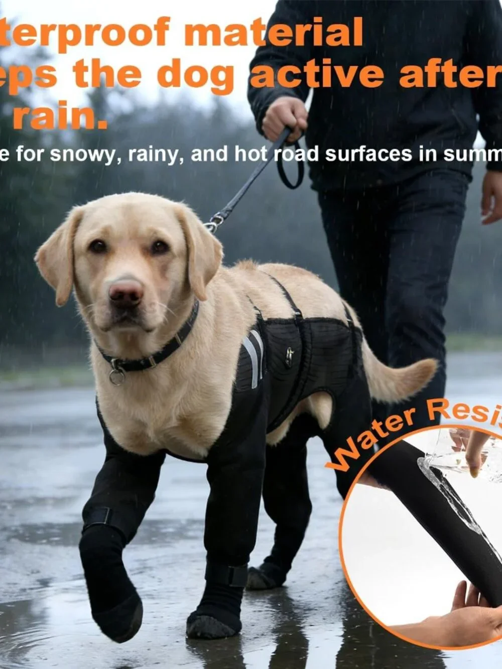 Dog Socks for All 4 Paws, Waterproof, Non-Slip, Paw Protection, Large, Black
